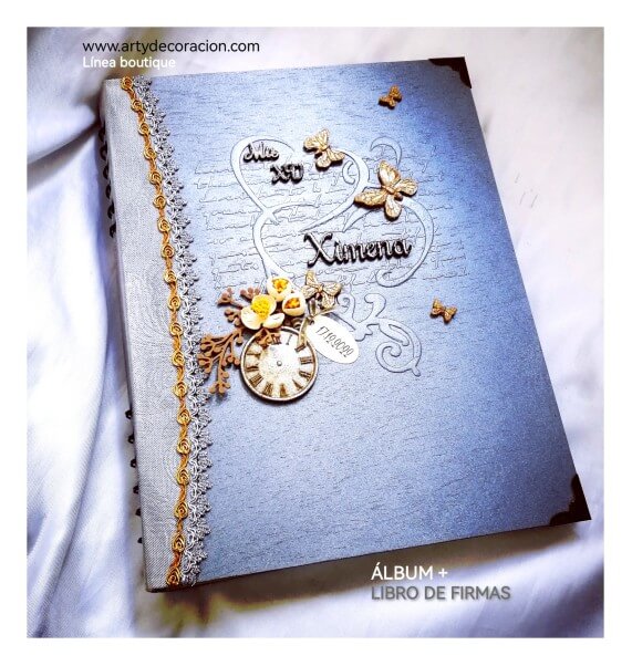 album libro de firmas tema mariposas color plata