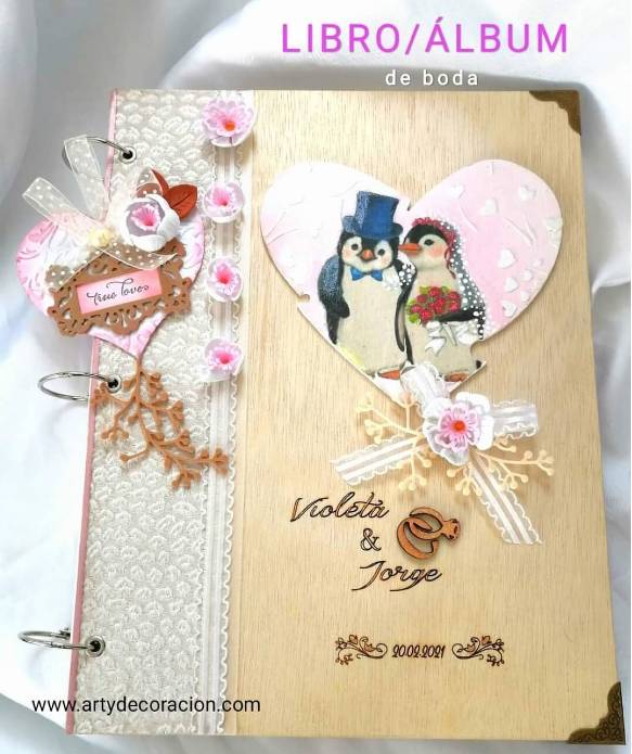 Album libro de firmas de madera tema pinguinos