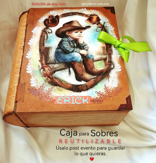 Caja para sobres - buzon de dinero - forma libro vaquero