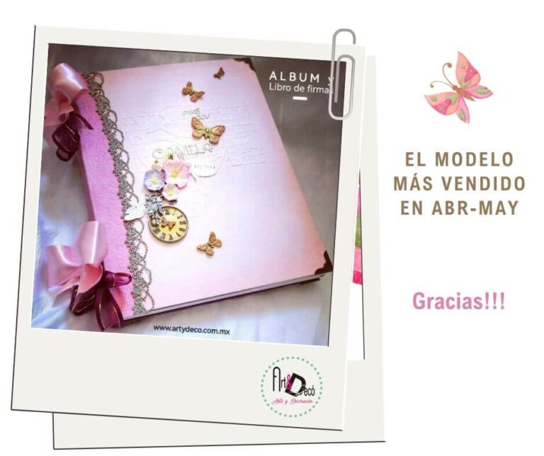 album de fotos para xv color rosa palo con mariposas