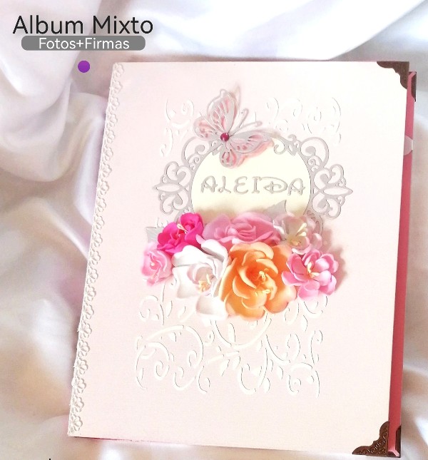 album para fotos y firmas color rosa bebe carta, para xv años
